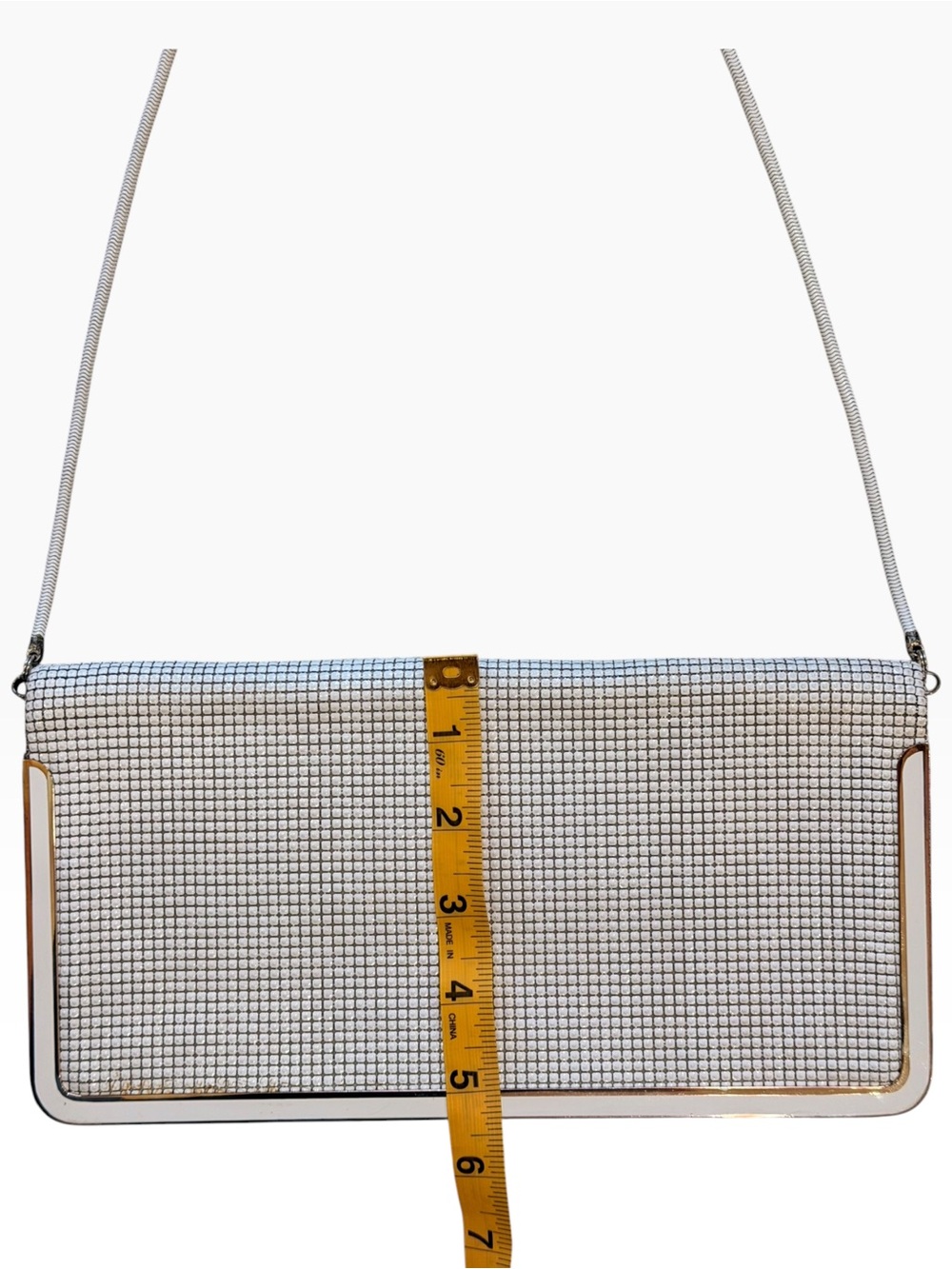Vintage Glomesh White Tiles Silver Mesh Convertible Clutch / Shoulder Bag - Picture 12 of 13